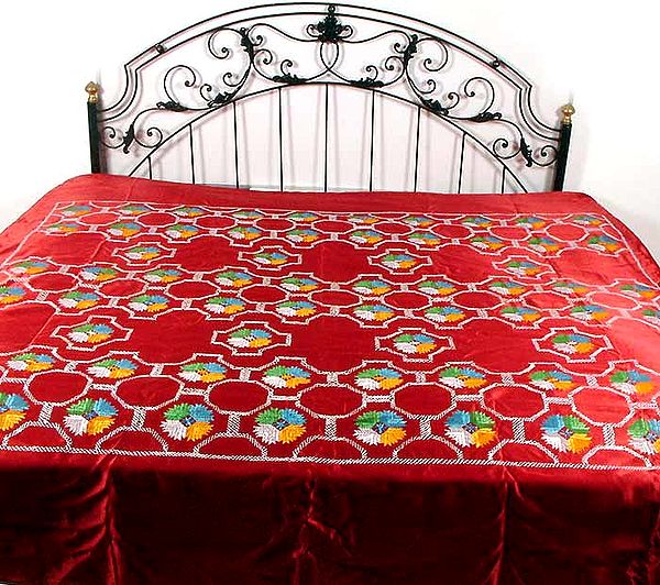 Glazed Cotton Bedspread with Philkari Threadwork