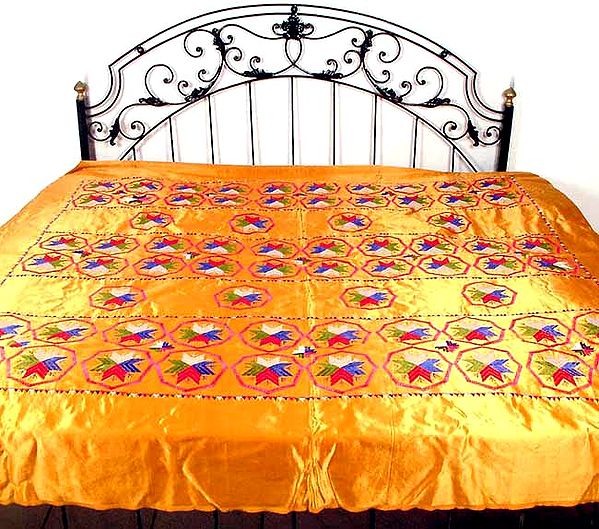 Golden Bedspread with Phulkari Embroidery