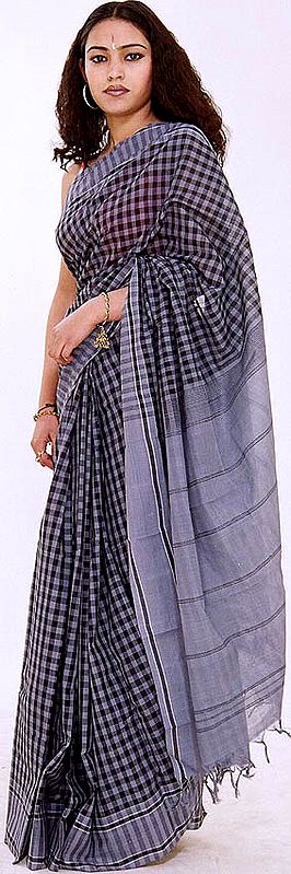 Gray and Black Sari with Checks
