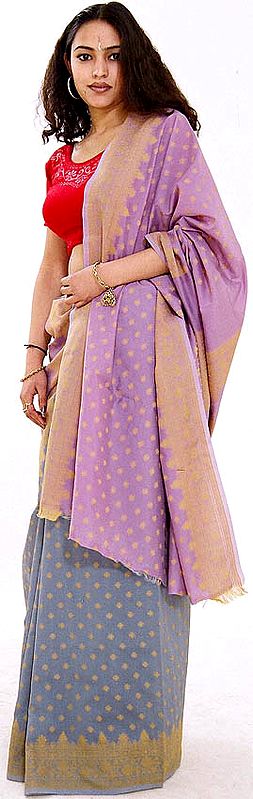 Gray Banarasi Sari with Light-Purple Pallau