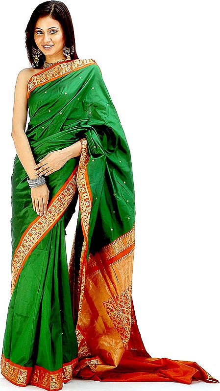 Green and Golden-Brown Coimbatore Wedding Sari