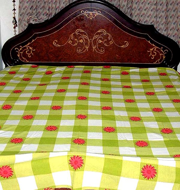 Green Bedspread with large Checks