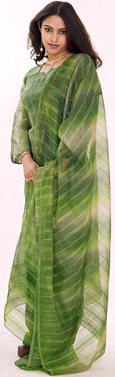 Green Kora Silk Suit with Satin Salwar