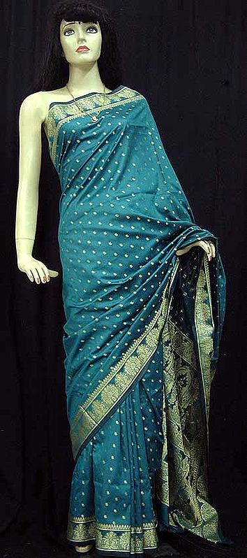 Greenish-Blue Sari That Averts the Evil Eye