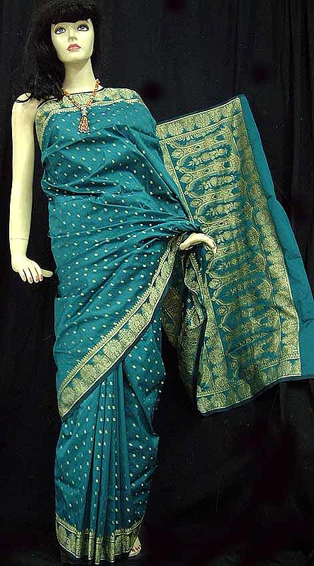 Greenish-Blue Sari That Averts the Evil Eye