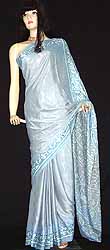 Grey And Light Blue Chiffon Sari