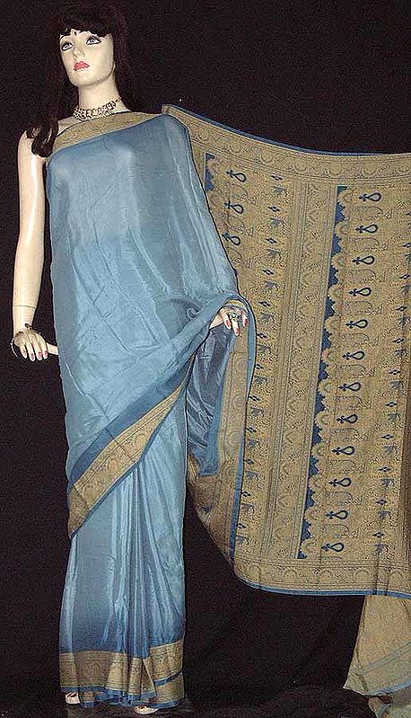 Grey Double Shade Chiffon Sari