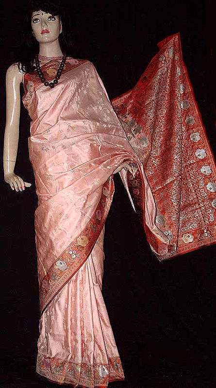 Hand Woven Sari with Floral Designs in Self