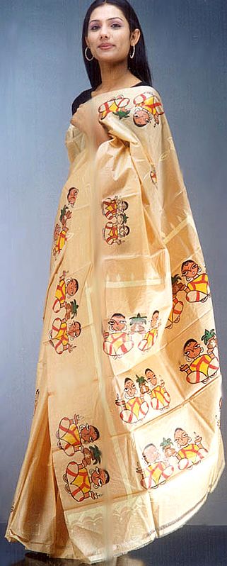 Hand-Painted Jamini Roy Sari