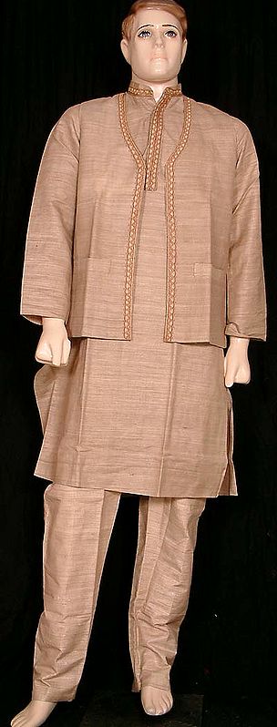Khadi Silk Embroidered Kurta pyjama with waistcoat