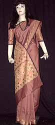 Light Brown Polyester Woven Sari