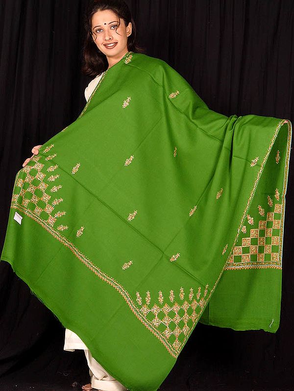 Light Green Shawl with Kantha Stitch