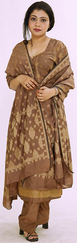 Light-Brown Banarasi Suit with Bootis