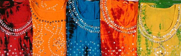 Lot of Five Tie and Dye Batik Unisex Tops with Sequins