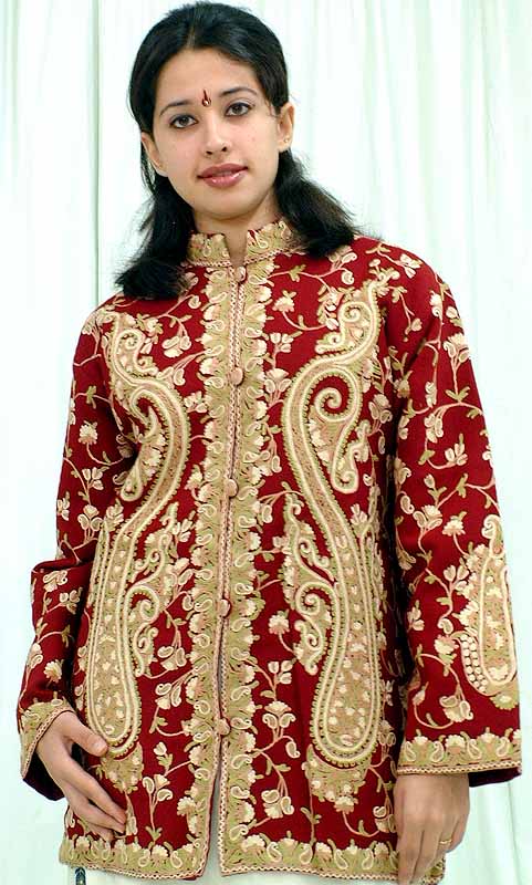 Maroon Color Coat With Kashmiri Embroidery