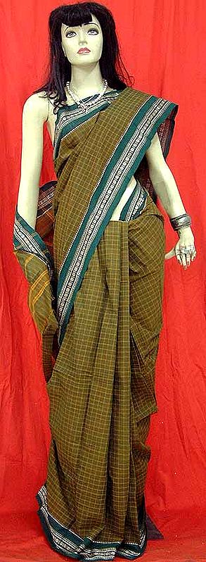 Mehandi Green Venkatagiri Sari with Checks