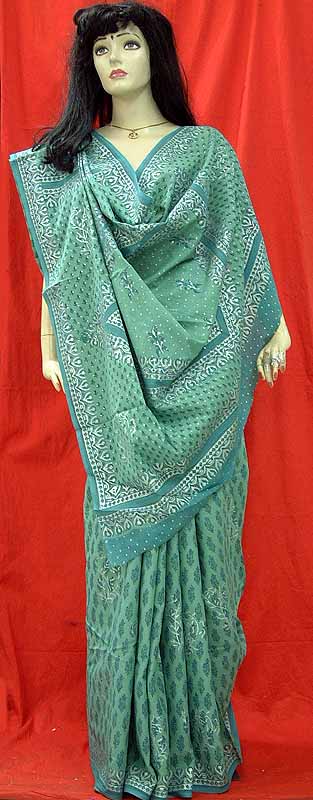 Mehndi Green Bagru Print Sari
