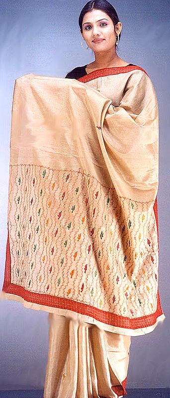 Moonga Assam Silk Sari with Embroidery