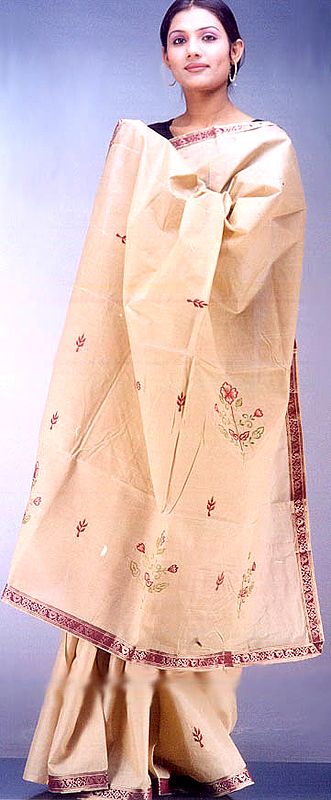 Moonga Assamese Silk Sari with Embroidery