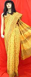 Mustard Color Cotton Sari With Bagru Print