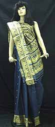 Navy Blue Baluchari Sari With Golden Thread Weave