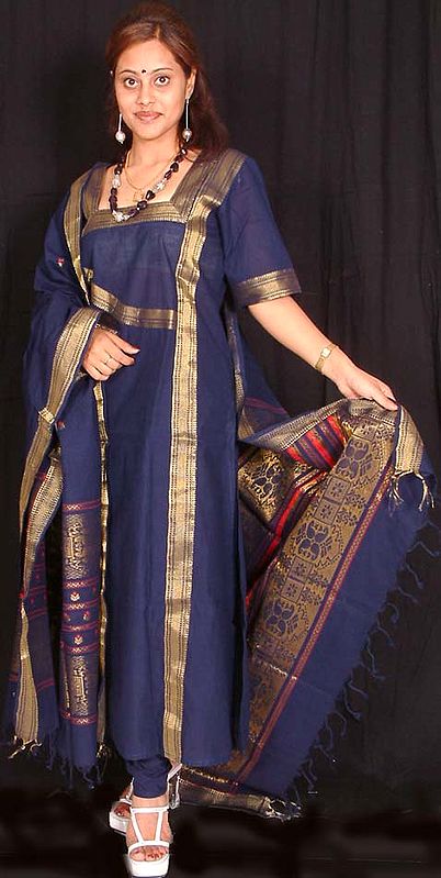 Navy Blue South Cotton Suit with Choodidaar Salwar