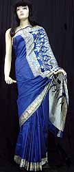 Navy Blue Woven Silk Sari from Banaras