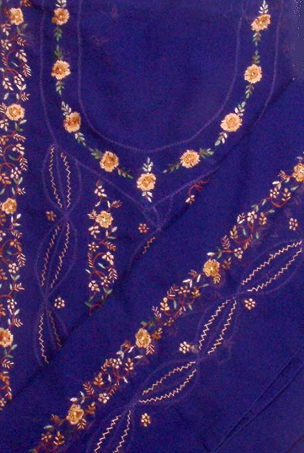 Navy-Blue Georgette Suit with Floral Embroidery