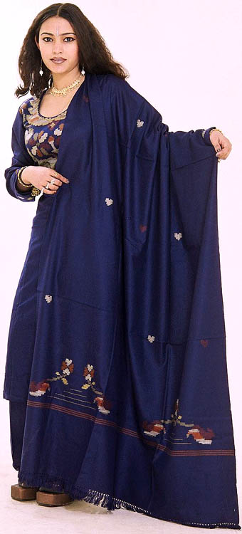 Navy-Blue Woolen Suit with Shawl