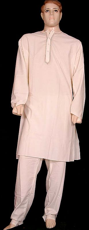Off- White Kurta with Embroidery