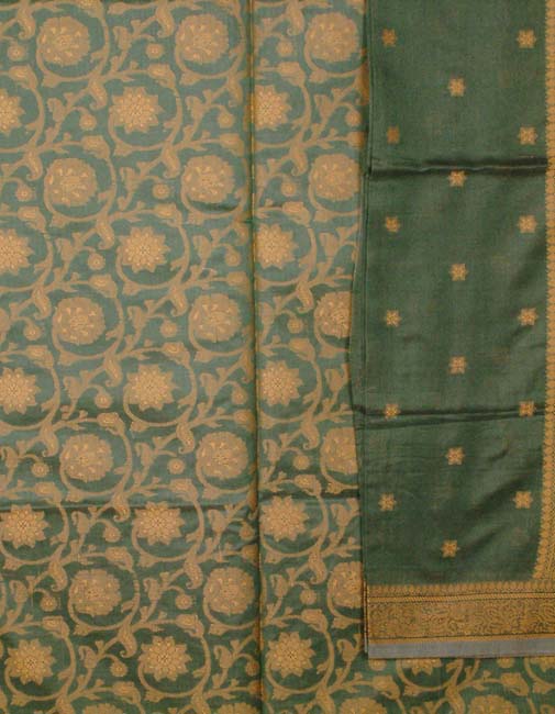 Olive Colored Banarasi Suit with All-Over Thread Work