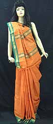 Orange And Green Venkatagiri Sari With Zari Work