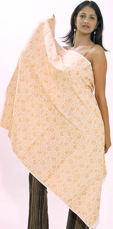 Orange Himroo Shawl with Floral Motifs