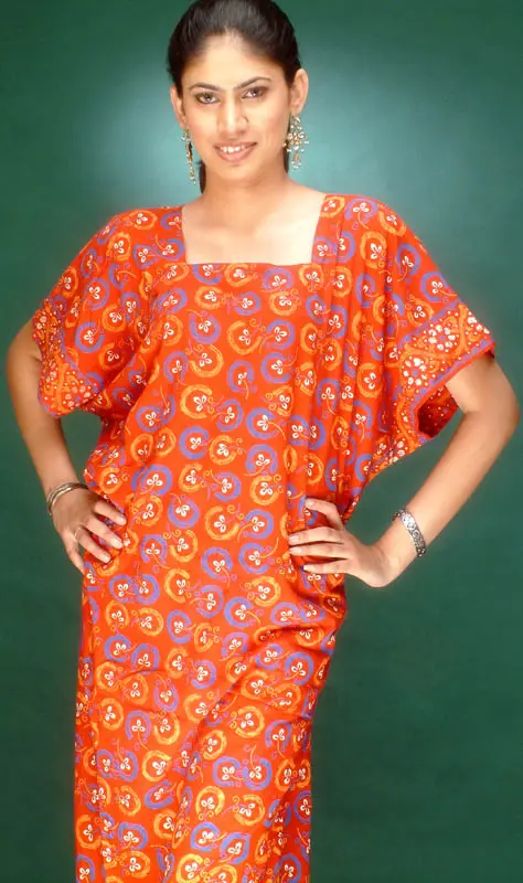 Orange Printed Kaftan