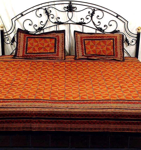 Orange Pure Cotton Bedspread with Cushion Covers