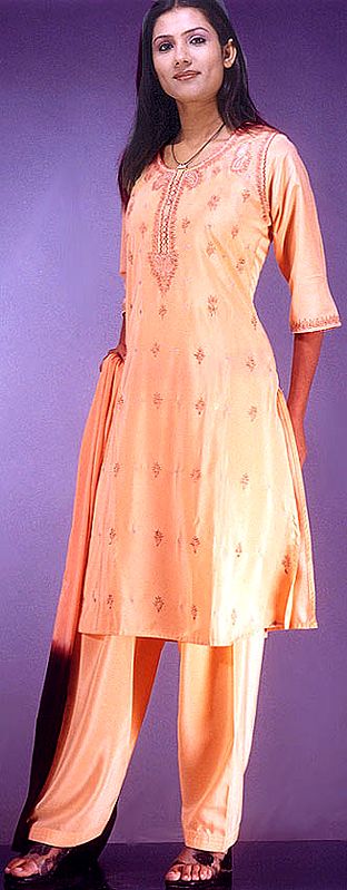 Orange Salwar Suit with Embroidery