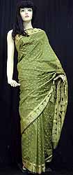 Parrot Green Cotton Silk Sari