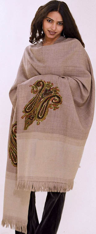 Pashmina Colored Shawl with Paisley Embroidery