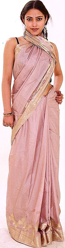 Peach Banarasi Sari with Golden Thread Work