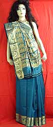 Peacock Blue Baluchari Sari