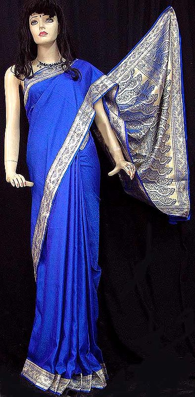 Peacock Blue Sari with Self Design