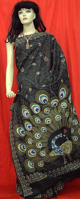 Peacock Kantha Sari