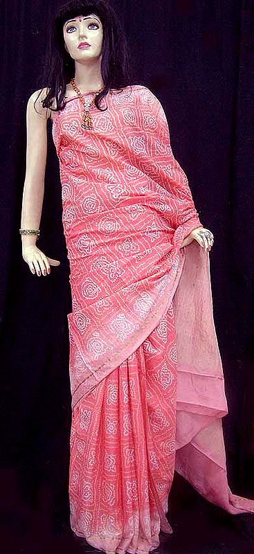 Pink Crepe Bandhini Sari from Gujarat