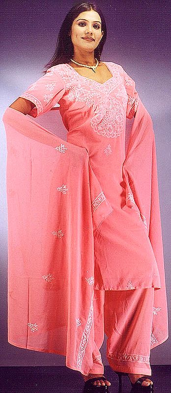 Pink Lukhnavi Chikan Suit