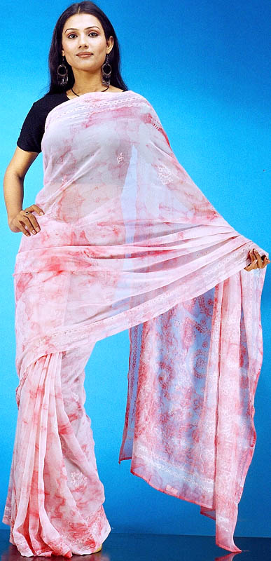 Pink Shaded Chiffon Sari