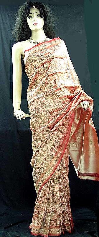 Pink Silk Brocaded Sari