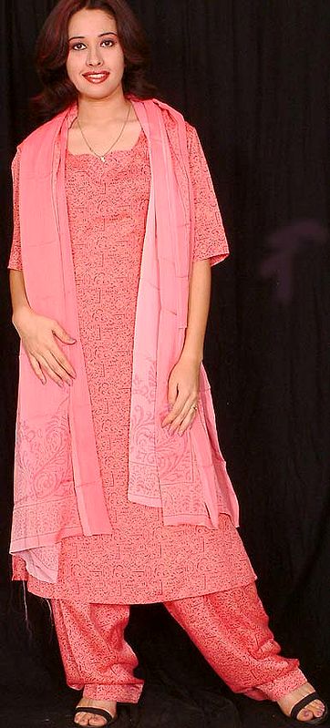 Pink Suit with Printed Motifs