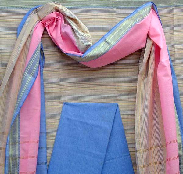 Polychrome Striped Suit with Pink Dupatta