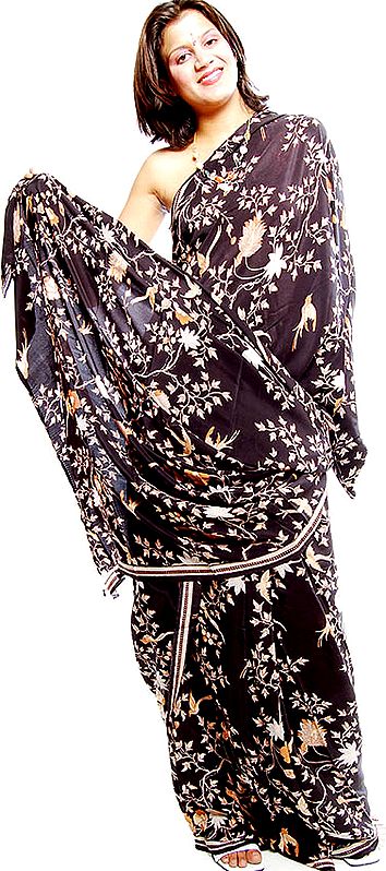 Printed Chiffon Sari with Floral Motifs