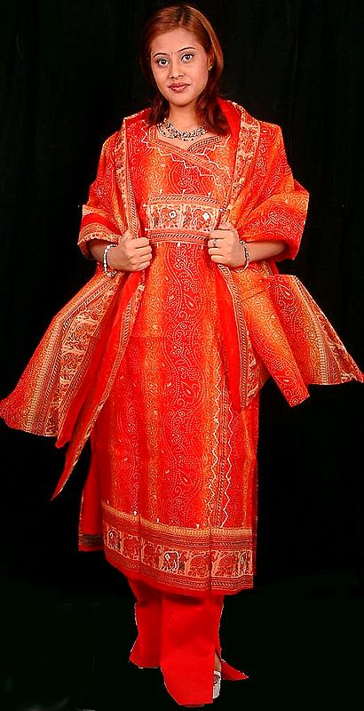 Pure Cotton Bandhej Suit with Mirror Work